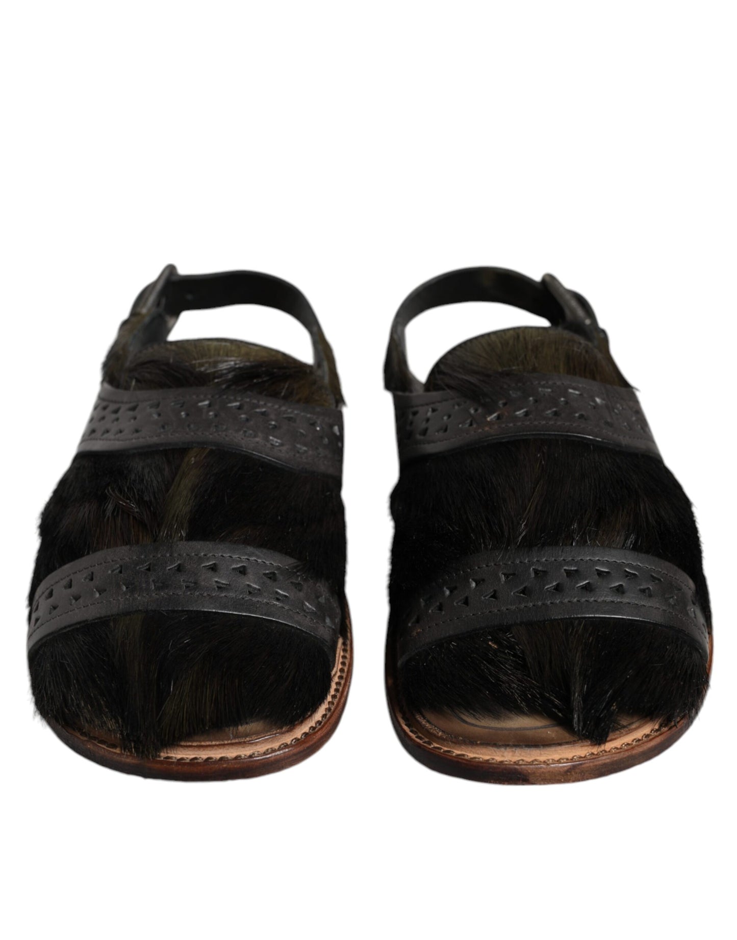  - Black Gazelle Hair Leather Flats Sandals Shoes