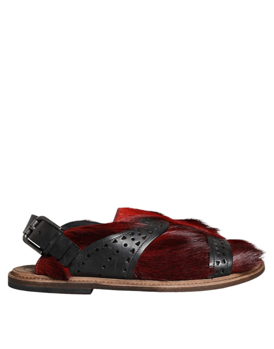  - Black Red Gazelle Hair Leather Sandals Shoes