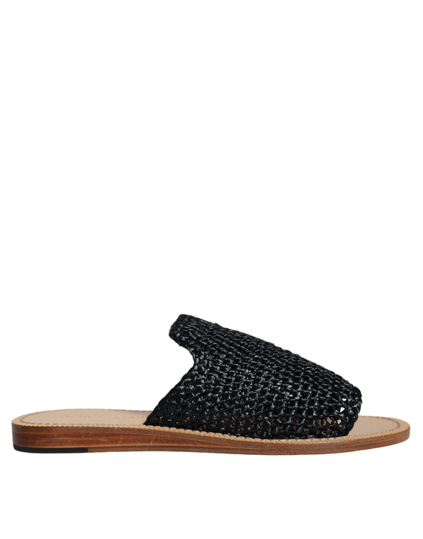  - Black Monochrome Braided Raffia Slides Shoes