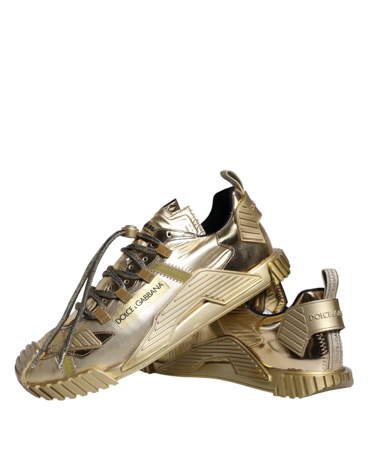 Gold Stretch Lace Up NS1 Sneakers Shoes - The Luxe Alliance