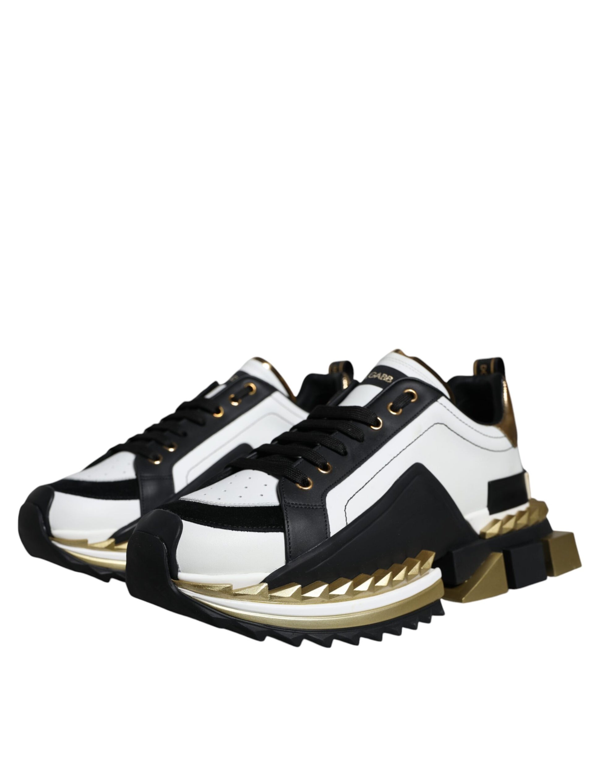 Dolce & Gabbana Men’s Super King Sneakers – White, Gold & Black Leather