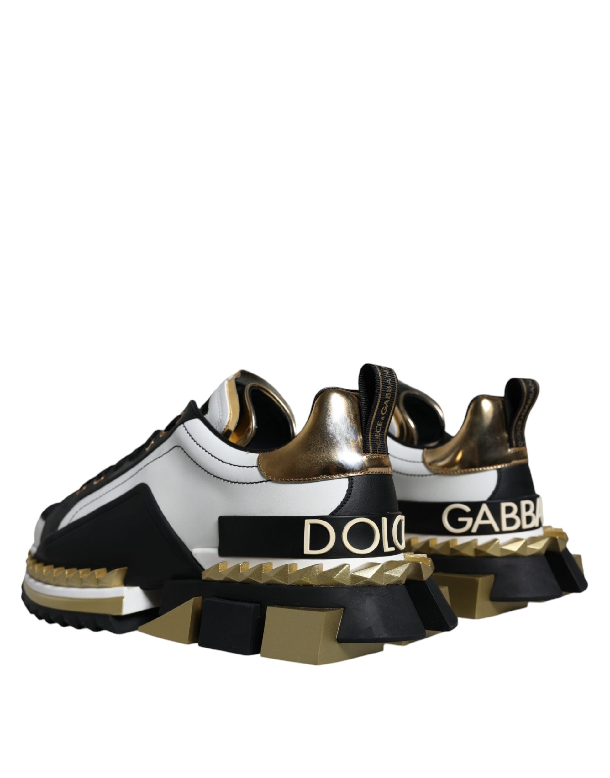 Dolce & Gabbana Men’s Super King Sneakers – White, Gold & Black Leather