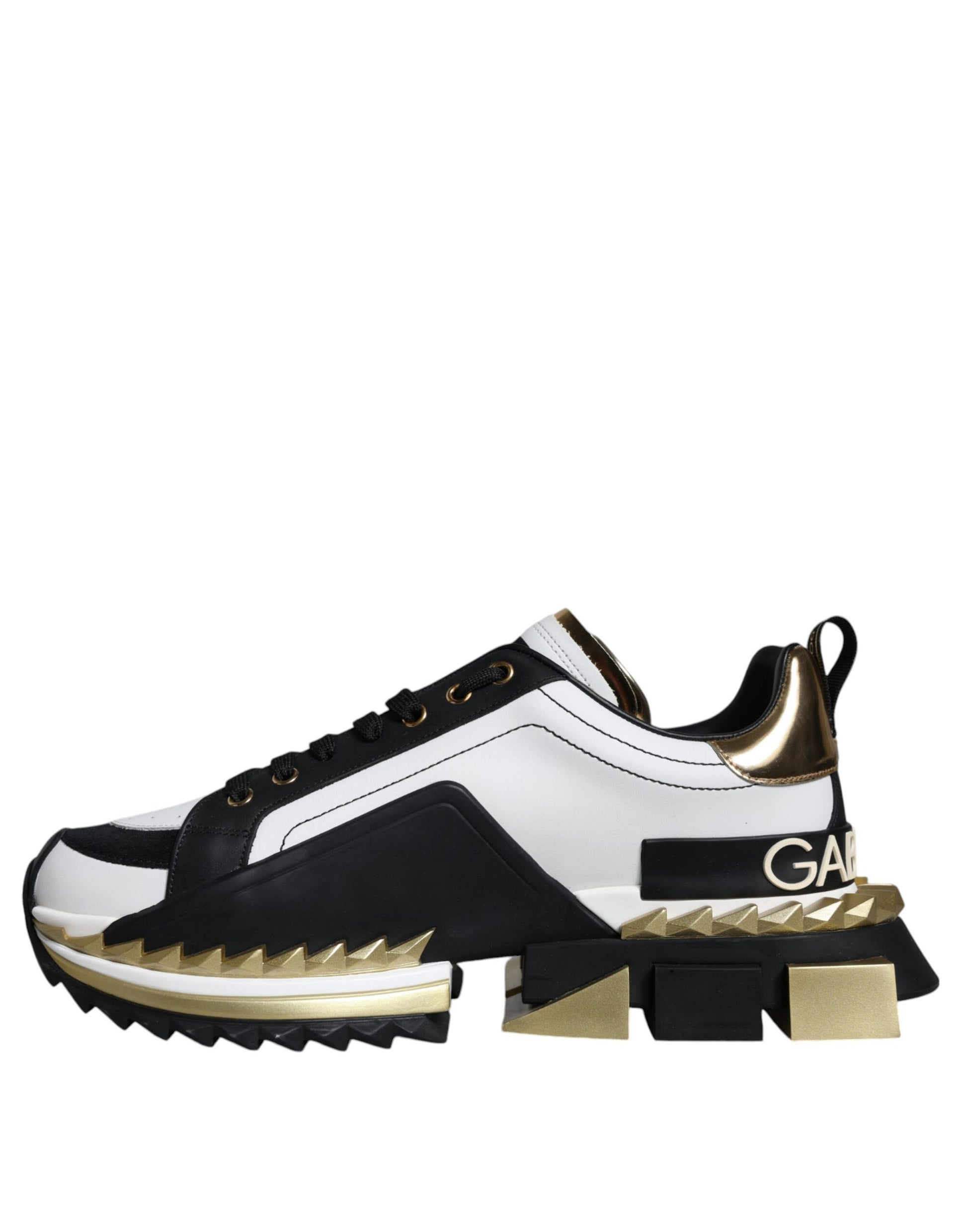 Dolce & Gabbana Men’s Super King Sneakers – White, Gold & Black Leather