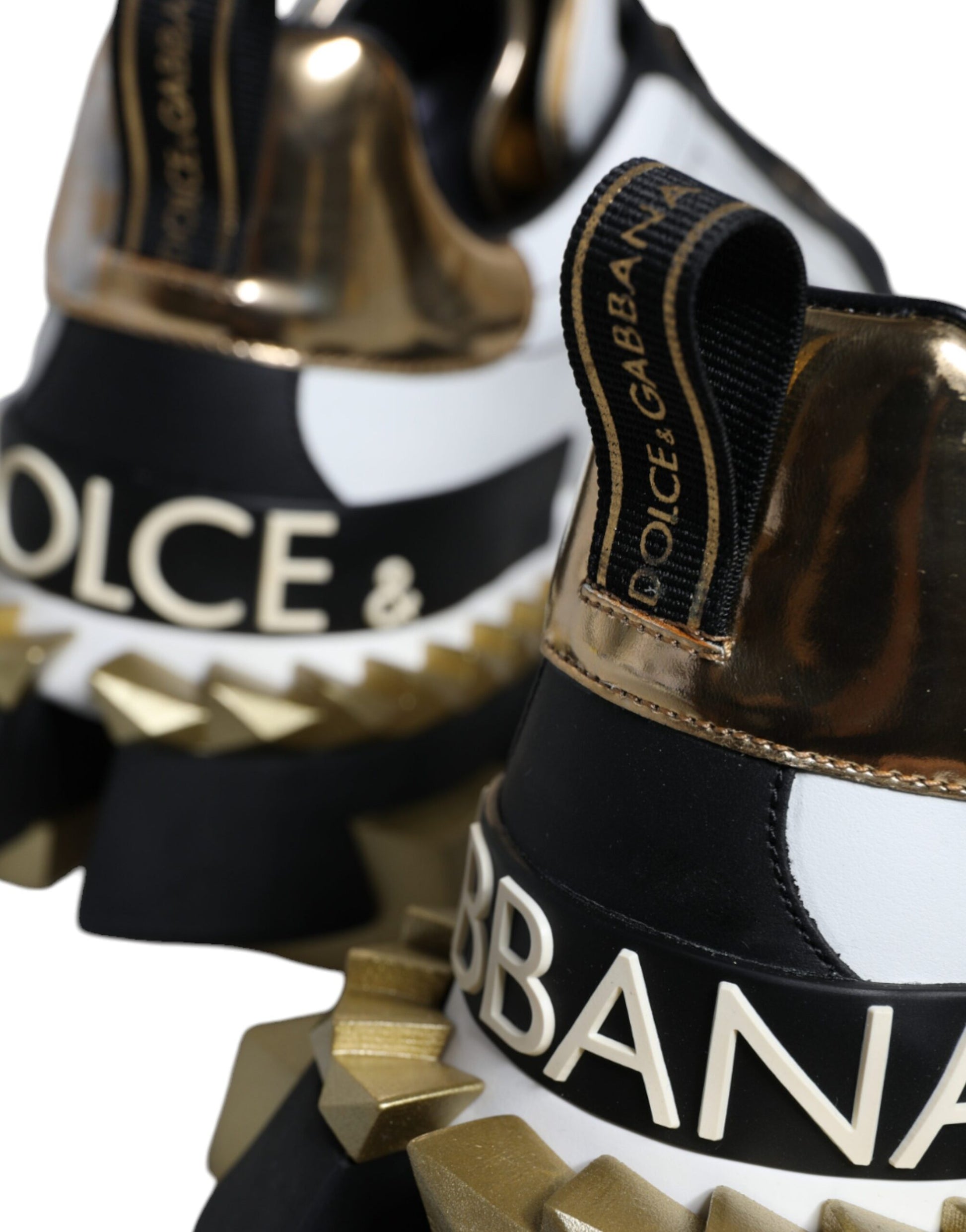 Dolce & Gabbana Men’s Super King Sneakers – White, Gold & Black Leather