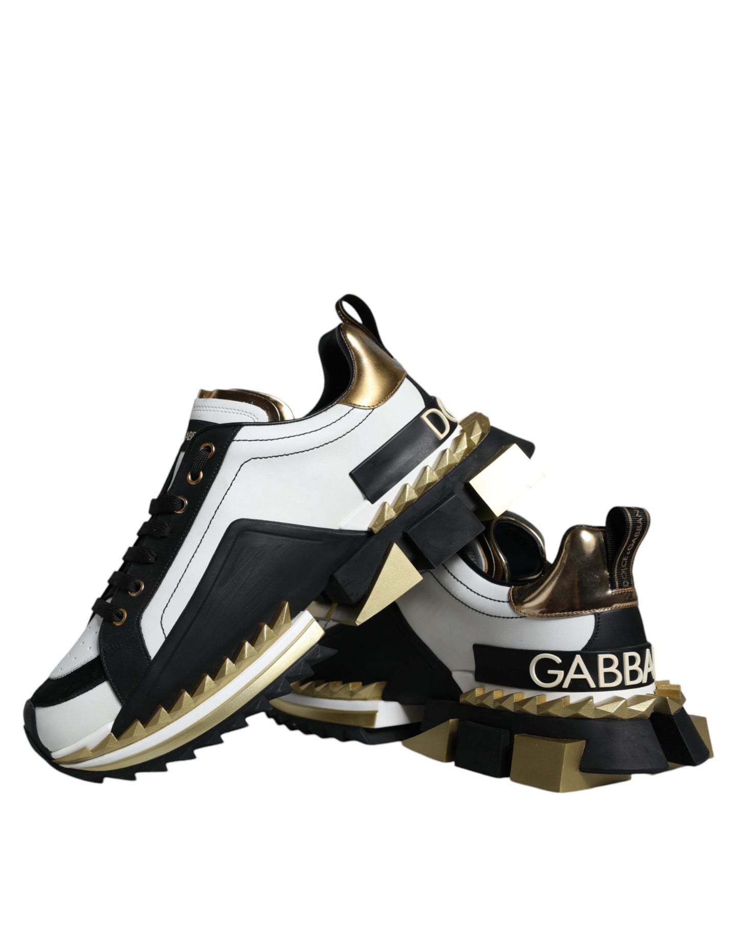 Dolce & Gabbana Men’s Super King Sneakers – White, Gold & Black Leather