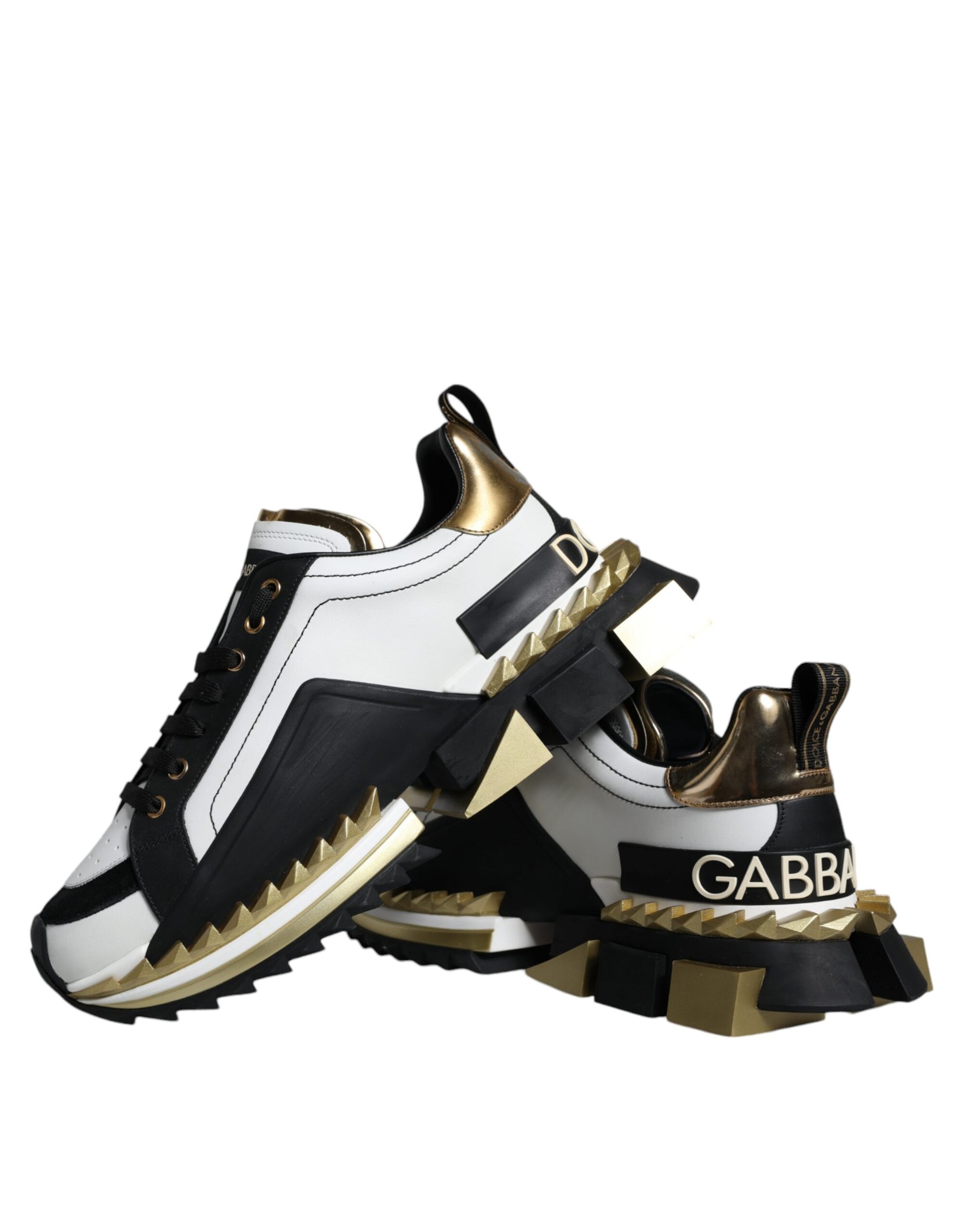 Dolce & Gabbana Men’s Super King Sneakers – White, Gold & Black Leather