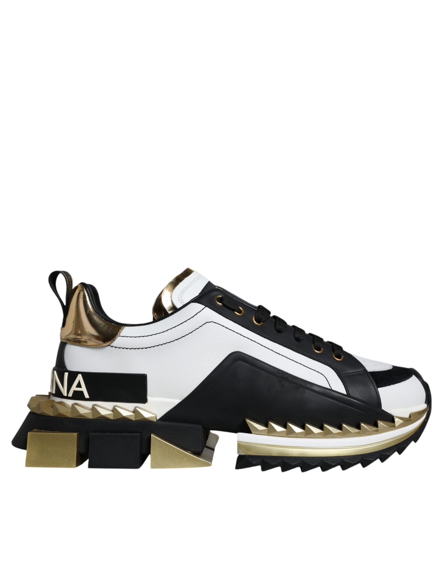 Dolce & Gabbana Men’s Super King Sneakers – White, Gold & Black Leather