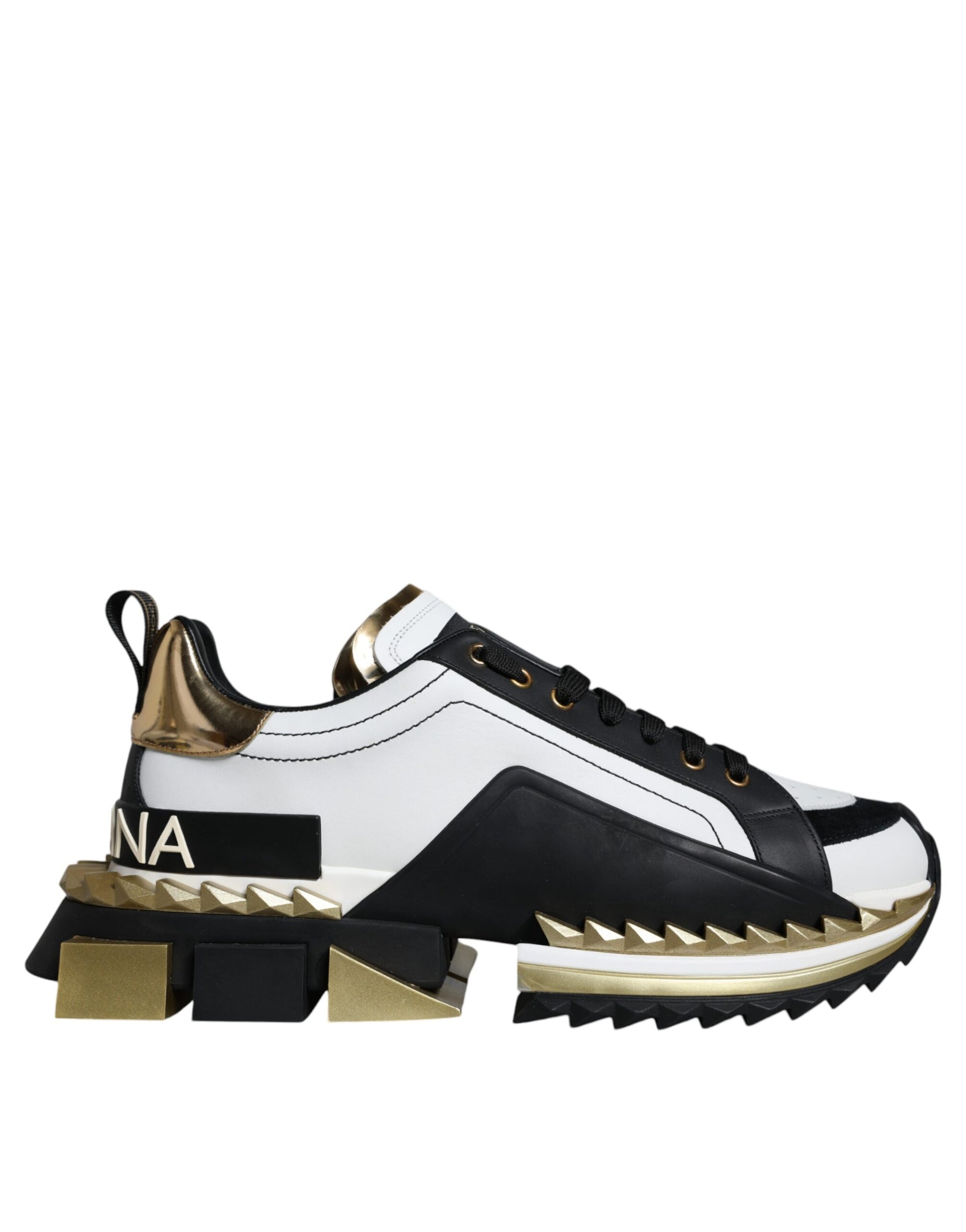 Dolce & Gabbana Men’s Super King Sneakers – White, Gold & Black Leather