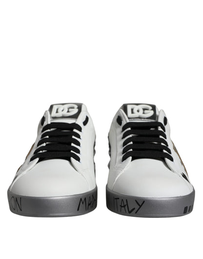 White Silver Crystal Logo Portofino Sneakers Shoes - The Luxe Alliance