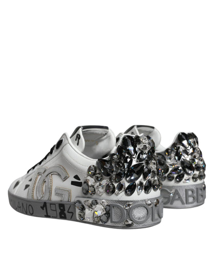 White Silver Crystal Logo Portofino Sneakers Shoes - The Luxe Alliance