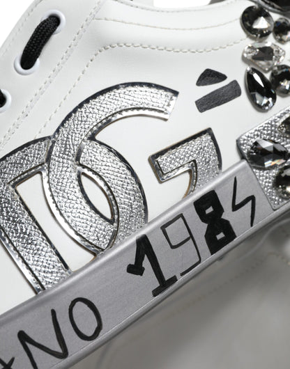 White Silver Crystal Logo Portofino Sneakers Shoes - The Luxe Alliance