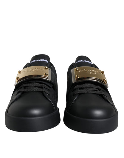 Black Leather Low Top Portofino Sneakers Shoes - The Luxe Alliance