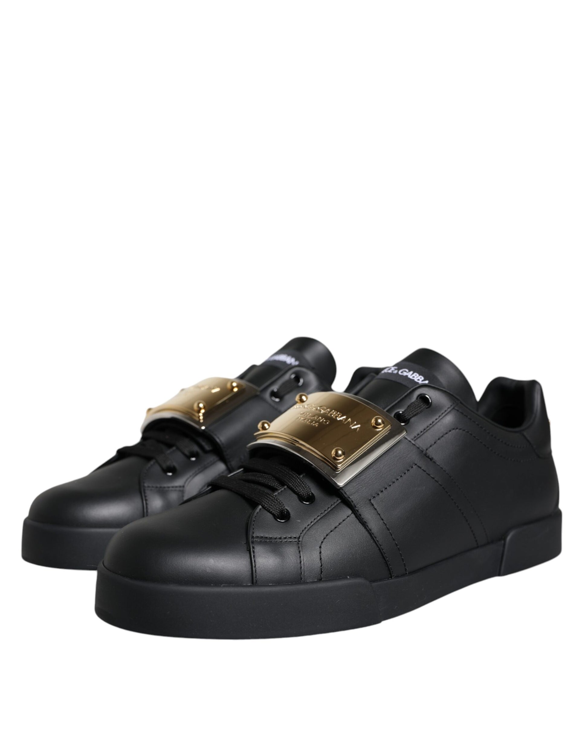 Black Leather Low Top Portofino Sneakers Shoes