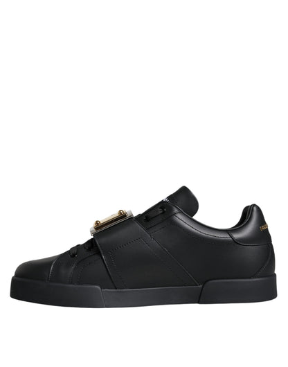 Black Leather Low Top Portofino Sneakers Shoes - The Luxe Alliance