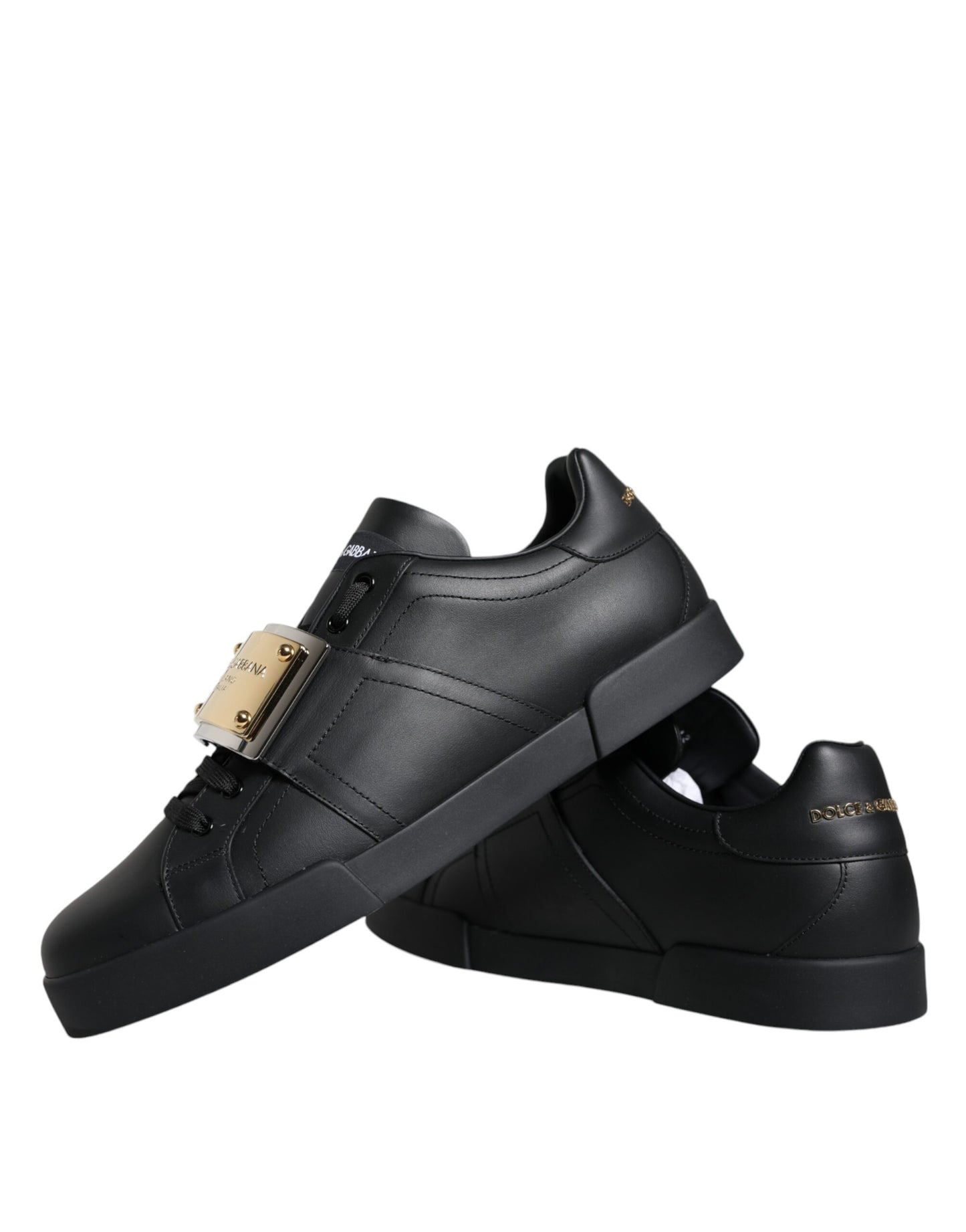 Black Leather Low Top Portofino Sneakers Shoes - The Luxe Alliance