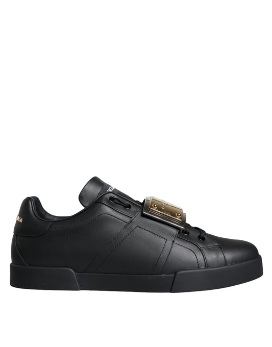 Black Leather Low Top Portofino Sneakers Shoes - The Luxe Alliance