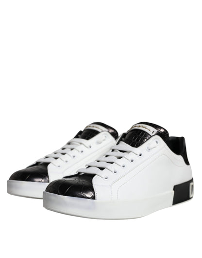 Black Leather Logo Portofino Sneaker Shoes - The Luxe Alliance