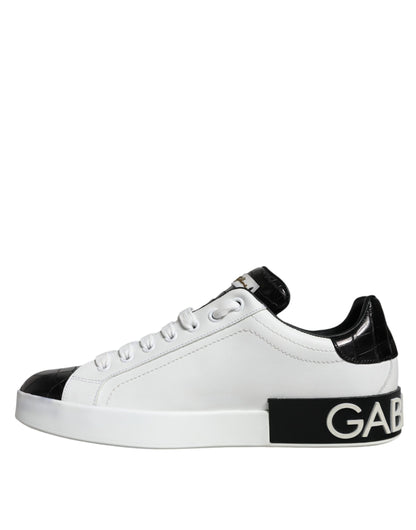 Black Leather Logo Portofino Sneaker Shoes - The Luxe Alliance