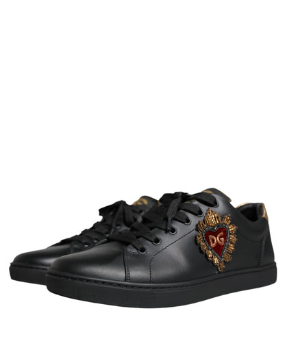 Black Leather Heart Low Top Casual Sneaker Shoes - The Luxe Alliance