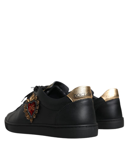 Black Leather Heart Low Top Casual Sneaker Shoes - The Luxe Alliance