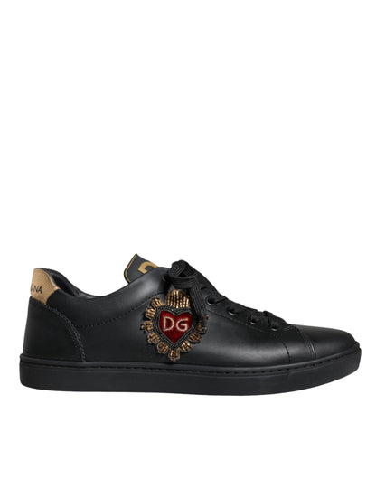 Black Leather Heart Low Top Casual Sneaker Shoes - The Luxe Alliance