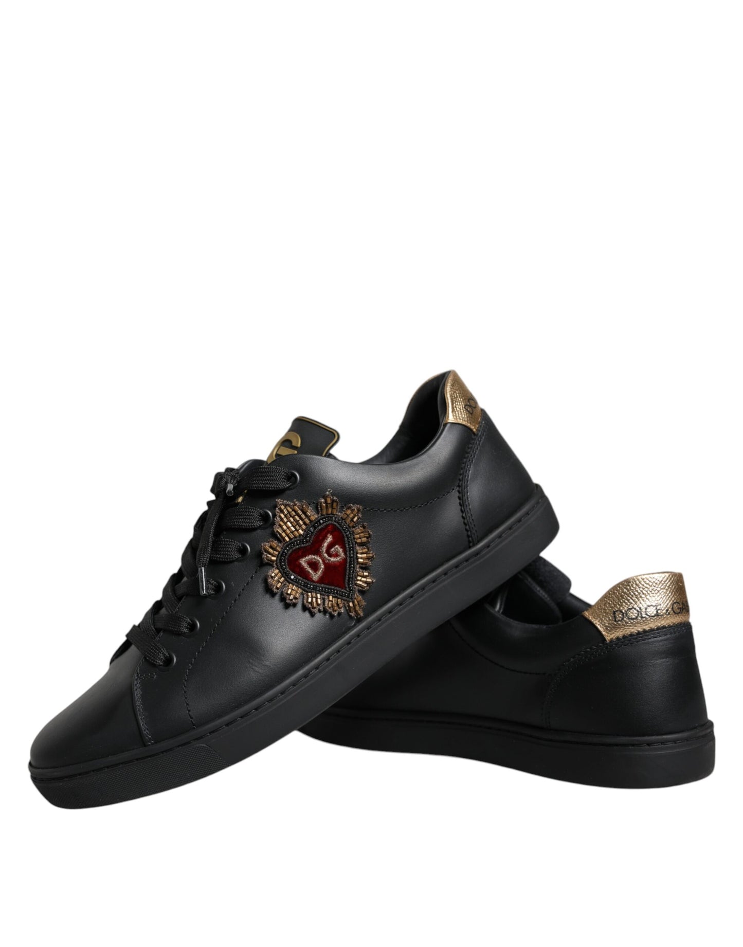 Black Leather Heart Low Top Casual Sneaker Shoes - The Luxe Alliance