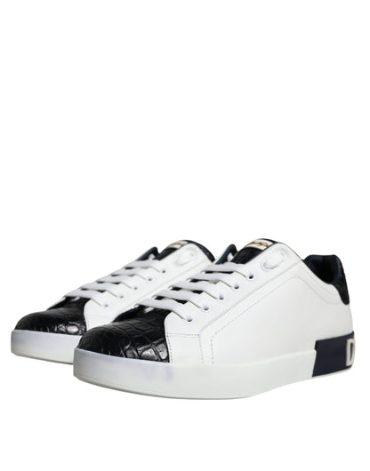 White Leather Logo Portofino Sneaker Shoes - The Luxe Alliance