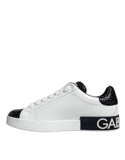 White Leather Logo Portofino Sneaker Shoes - The Luxe Alliance