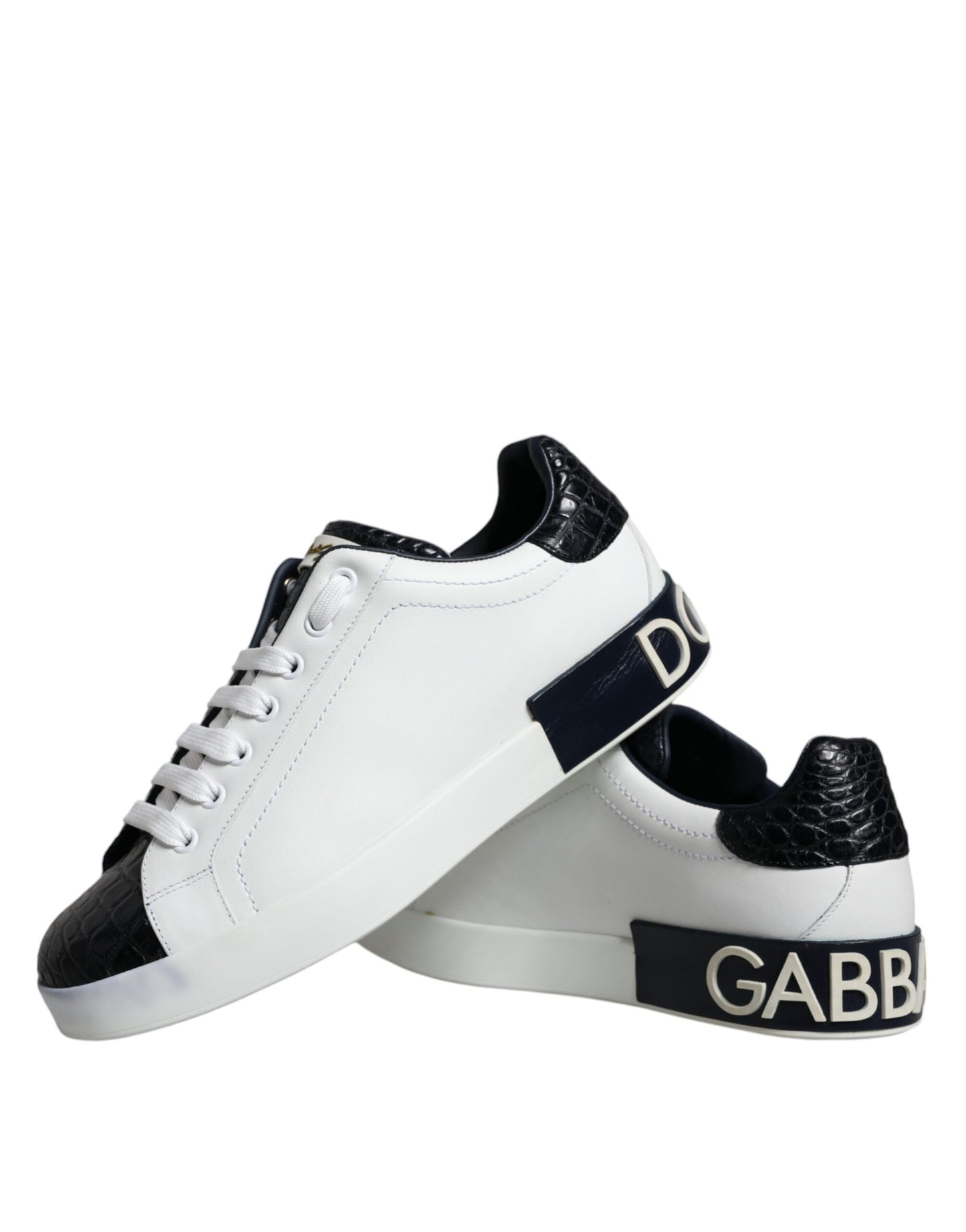 White Leather Logo Portofino Sneaker Shoes - The Luxe Alliance