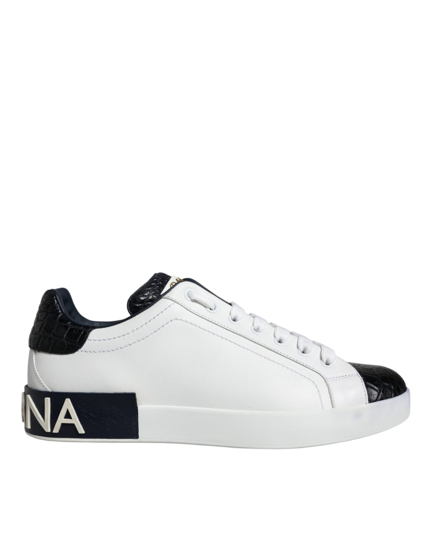 White Leather Logo Portofino Sneaker Shoes - The Luxe Alliance