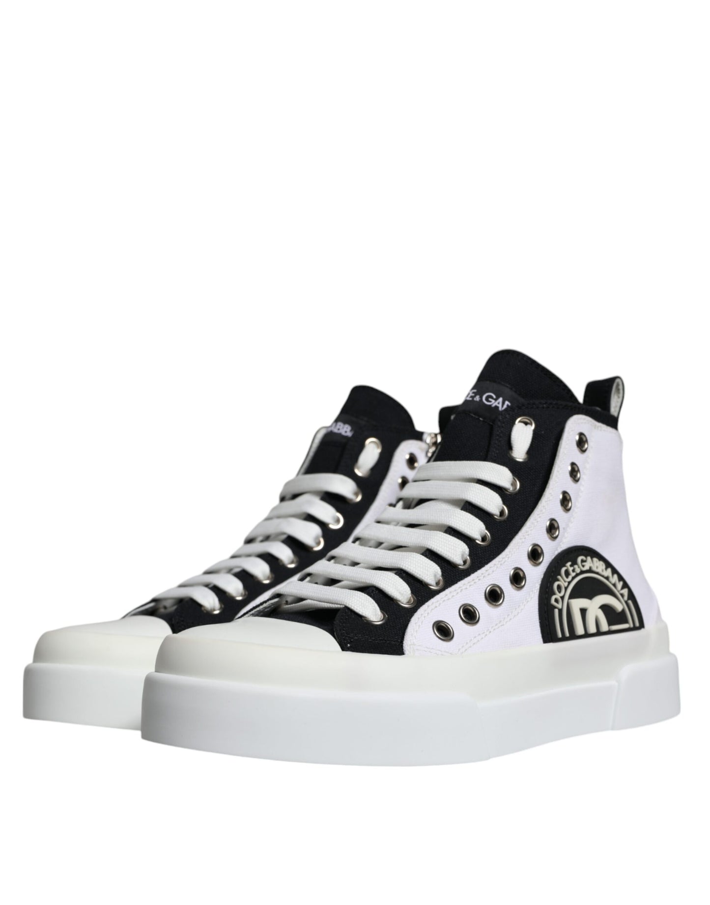 White Black Cotton Logo High Top Sneaker Shoes - The Luxe Alliance