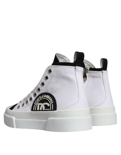 White Black Cotton Logo High Top Sneaker Shoes - The Luxe Alliance