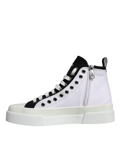 White Black Cotton Logo High Top Sneaker Shoes - The Luxe Alliance