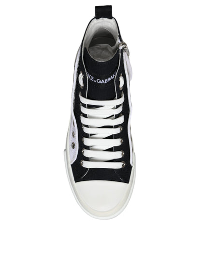 White Black Cotton Logo High Top Sneaker Shoes - The Luxe Alliance