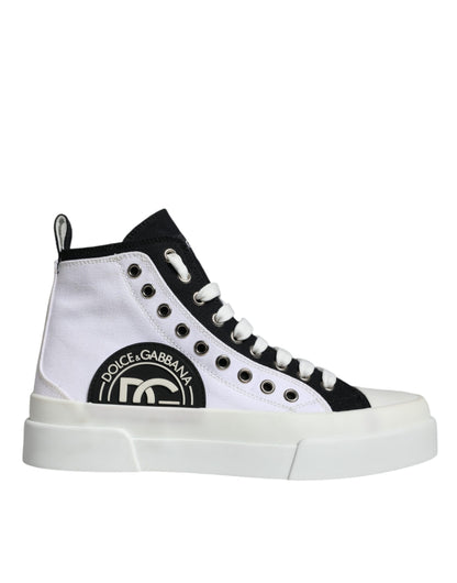 White Black Cotton Logo High Top Sneaker Shoes - The Luxe Alliance