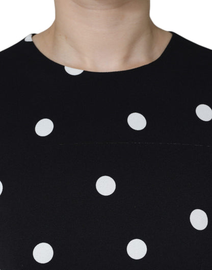  - Black Viscose Polka Dots Sheath Midi Dress