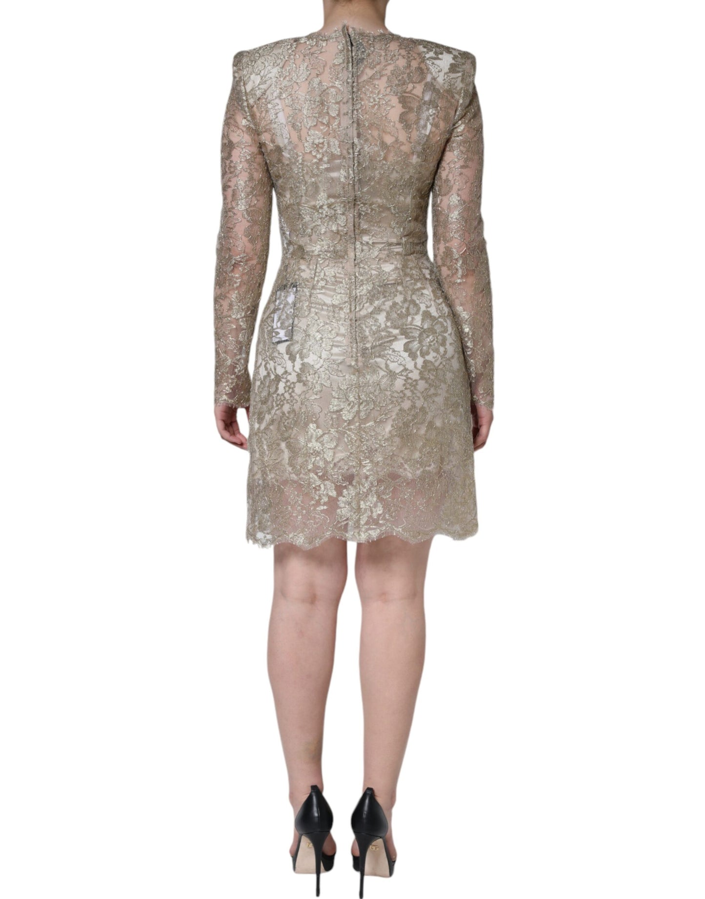  - Gold Floral Lace A-line Sheath Mini Dress