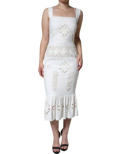  - White Lace Viscose Bodycon Sheath Midi Dress