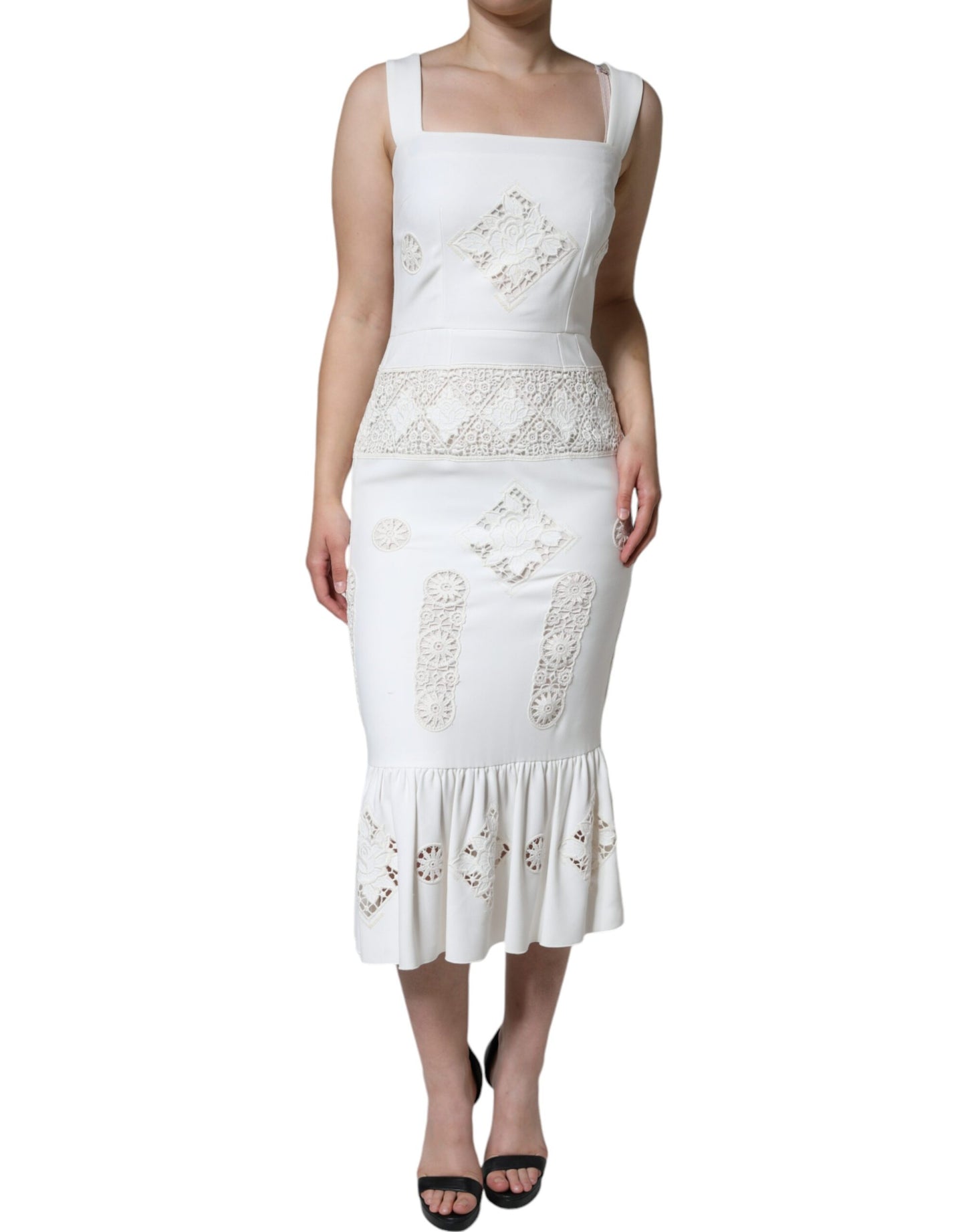  - White Lace Viscose Bodycon Sheath Midi Dress