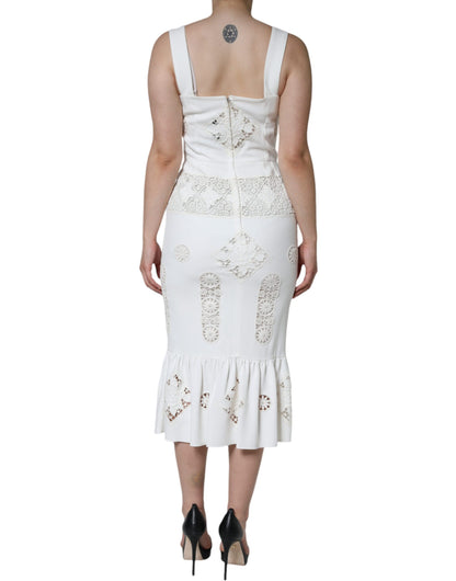  - White Lace Viscose Bodycon Sheath Midi Dress