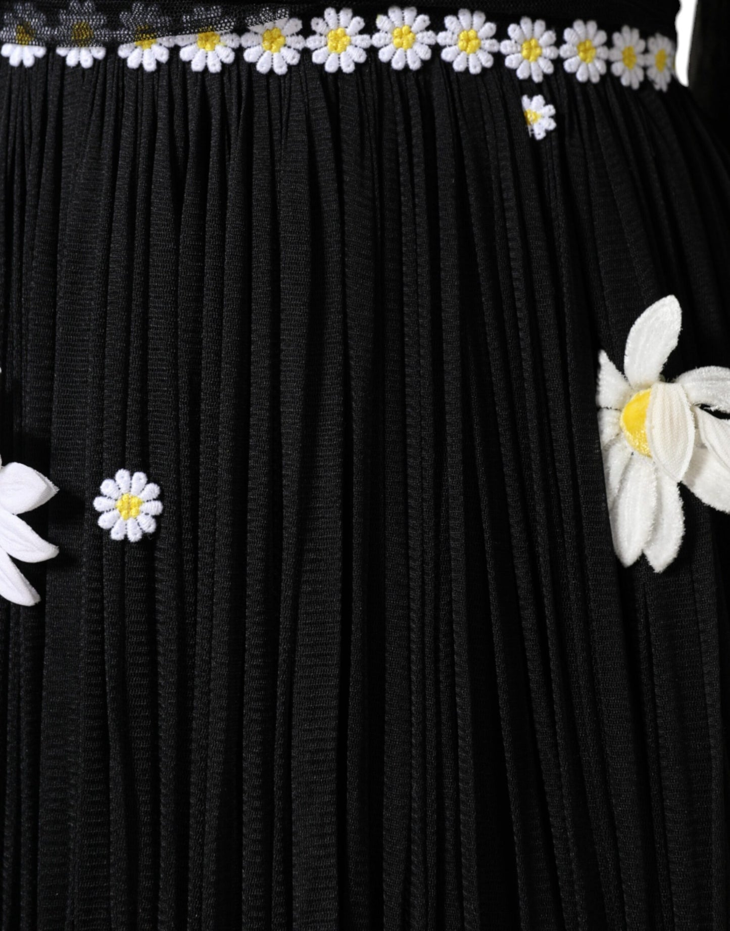  - Black Silk Daisy A-line Long Maxi Dress