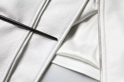  - White Lambskin Leather Biker Coat Jacket