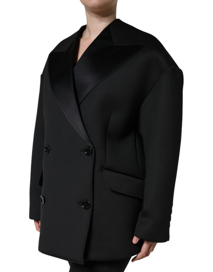  - Black Polyester Double Breasted Coat Jacket