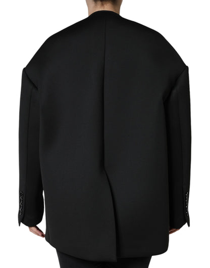  - Black Polyester Double Breasted Coat Jacket