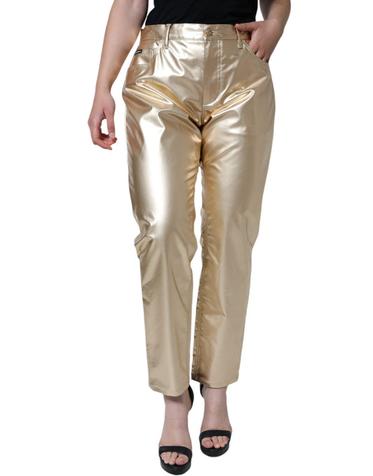  - Metallic Gold Polyester Tapered Pants