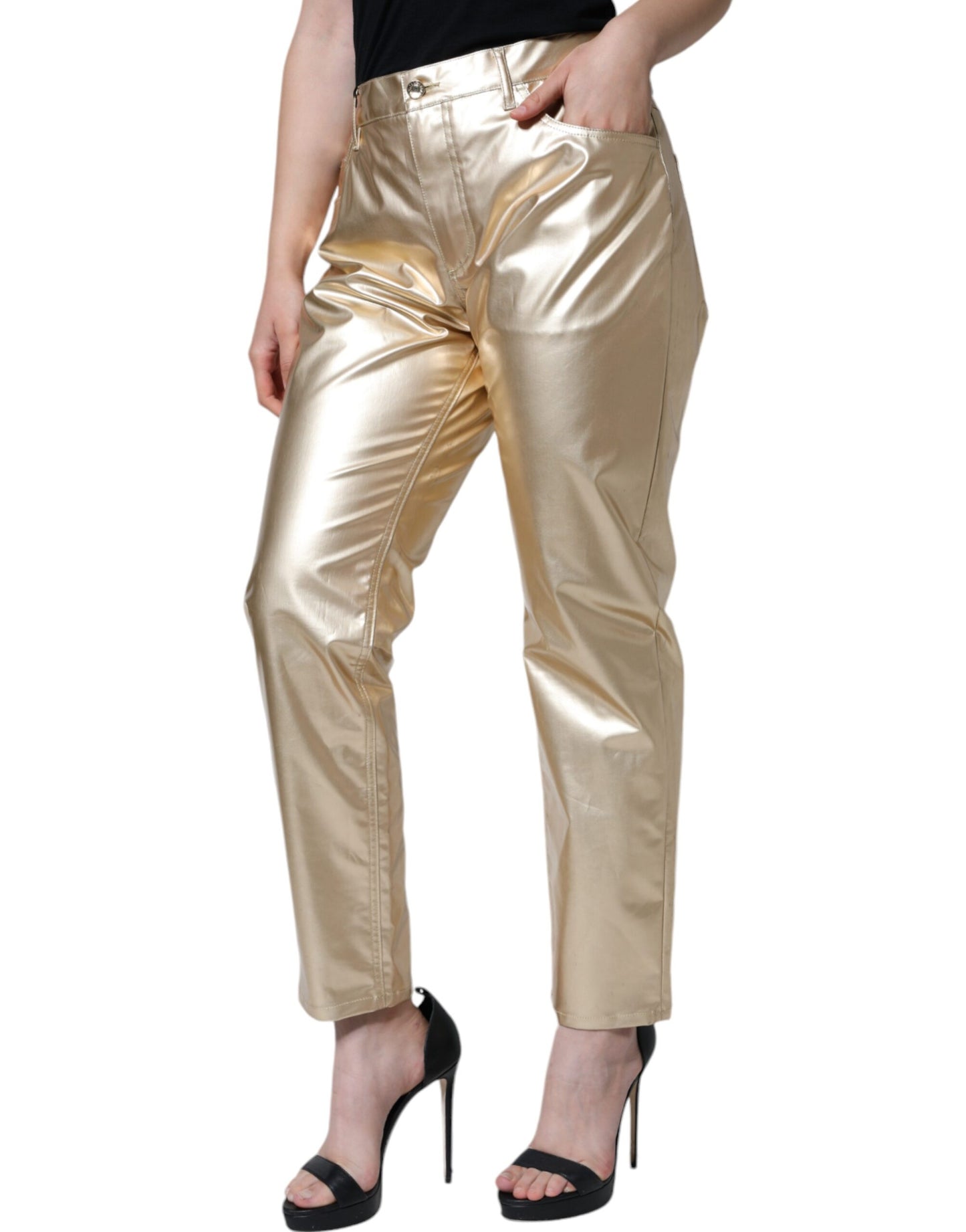  - Metallic Gold Polyester Tapered Pants