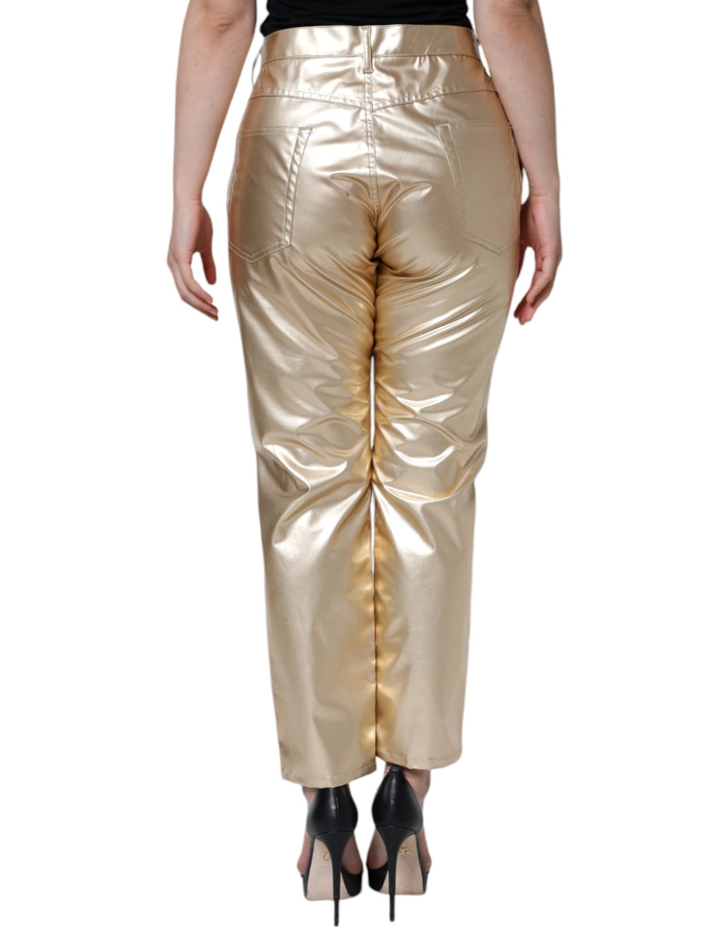  - Metallic Gold Polyester Tapered Pants