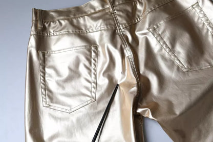  - Metallic Gold Polyester Tapered Pants