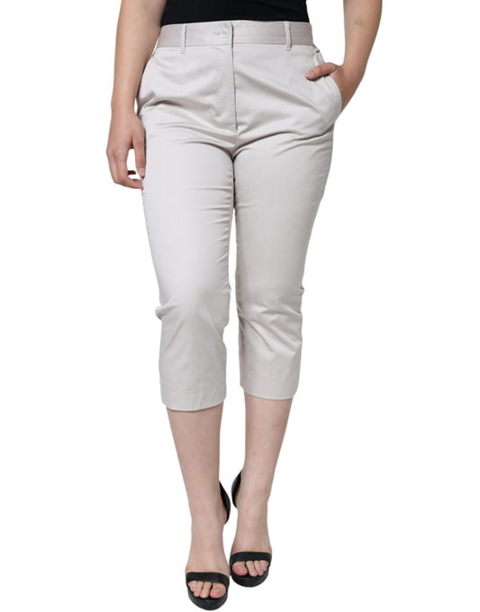  - White Cotton Mid Waist Cropped Skinny Pants