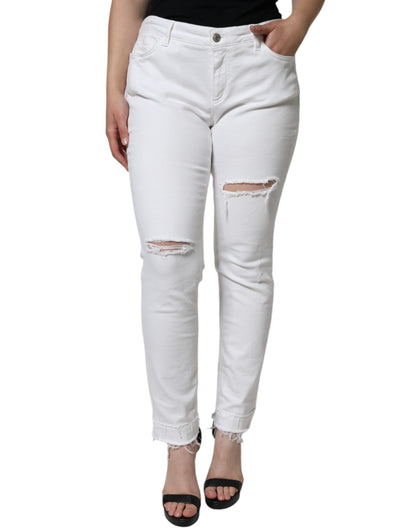  - White Cotton Stretch Tattered Skinny Jeans